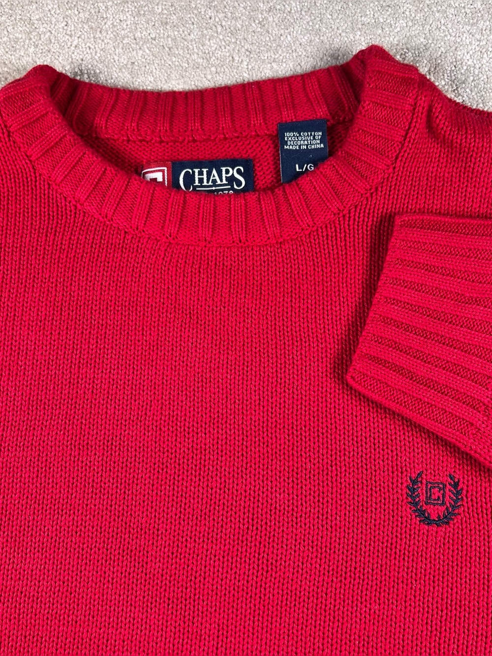 Chaps Sweater Crew Crest Logo 100% Cotton Casual Men's Large